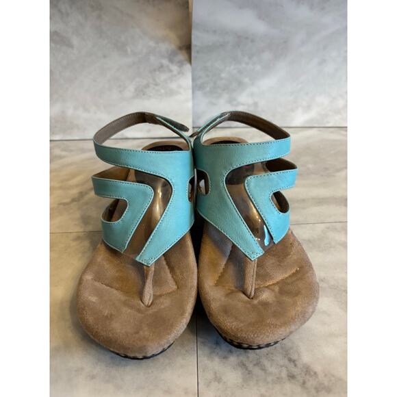 Modzori Zoey Women's Mid Wedge Reversible Sandal Aqua Blue Taupe Size 6 - Picture 1 of 6